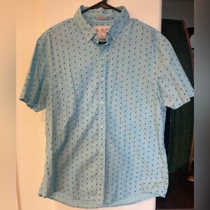 Original Penguin Light Blue Short-Sleeve Palm-Print Button-Down Shirt